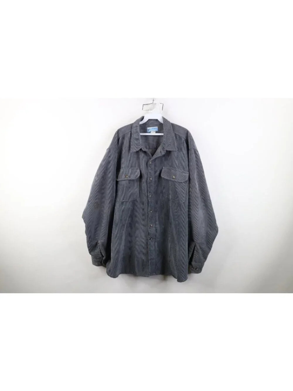 Vtg 90s Y2K Streetwear Mens 3XL Faded Corduroy Collared Button Shirt Steel Blue